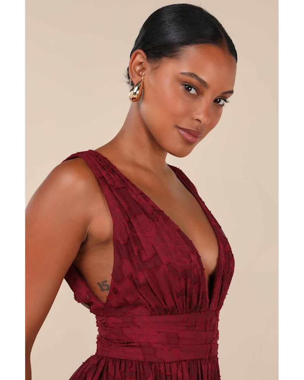 Lulus Red Sweet Sophistication Burnout Floral Maxi Dress