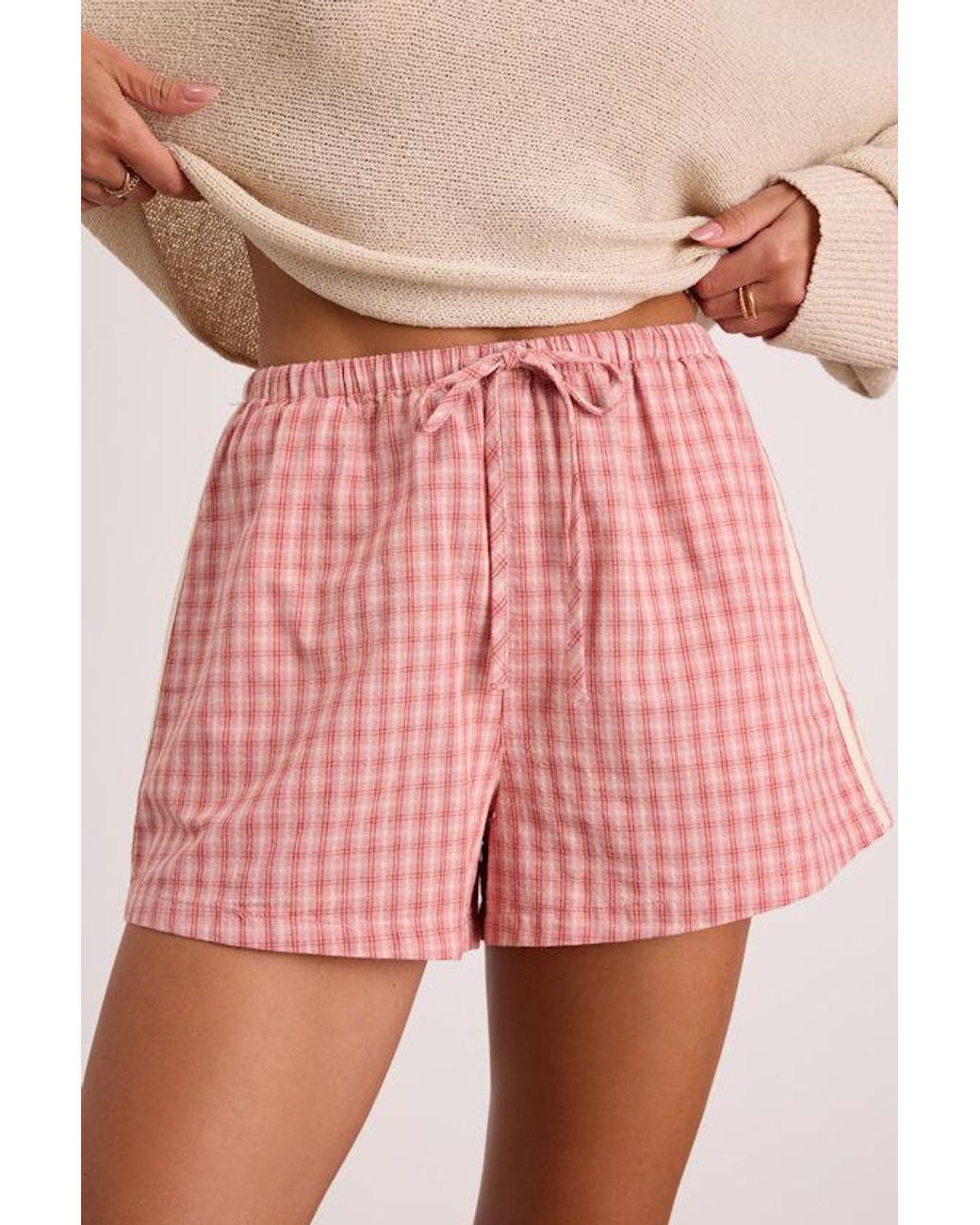 Rhythm Pink Kirra Gingham Drawstring Shorts