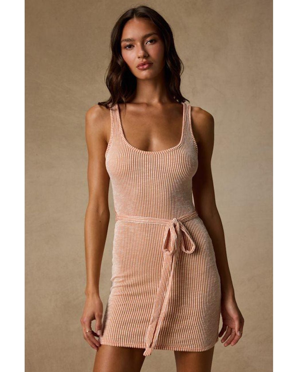 Lulus Natural Perfect Favorite And Striped Ribbed Mini Dress