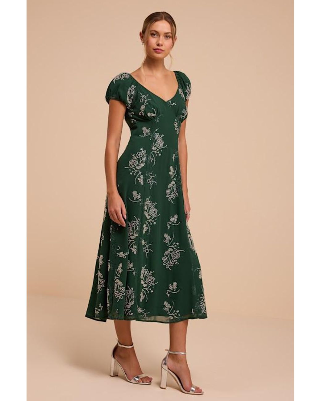 Lulus Green Kiana Rhinestone Midi Dress