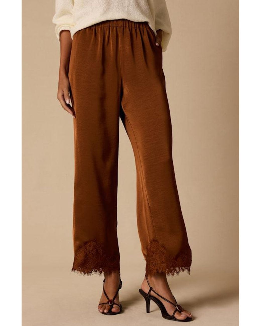 Lulus Natural Owen Lace Satin Pants