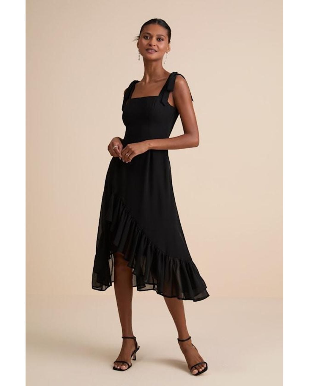 Lulus Natural Tamryn Asymmetrical Ruffled Midi Dress