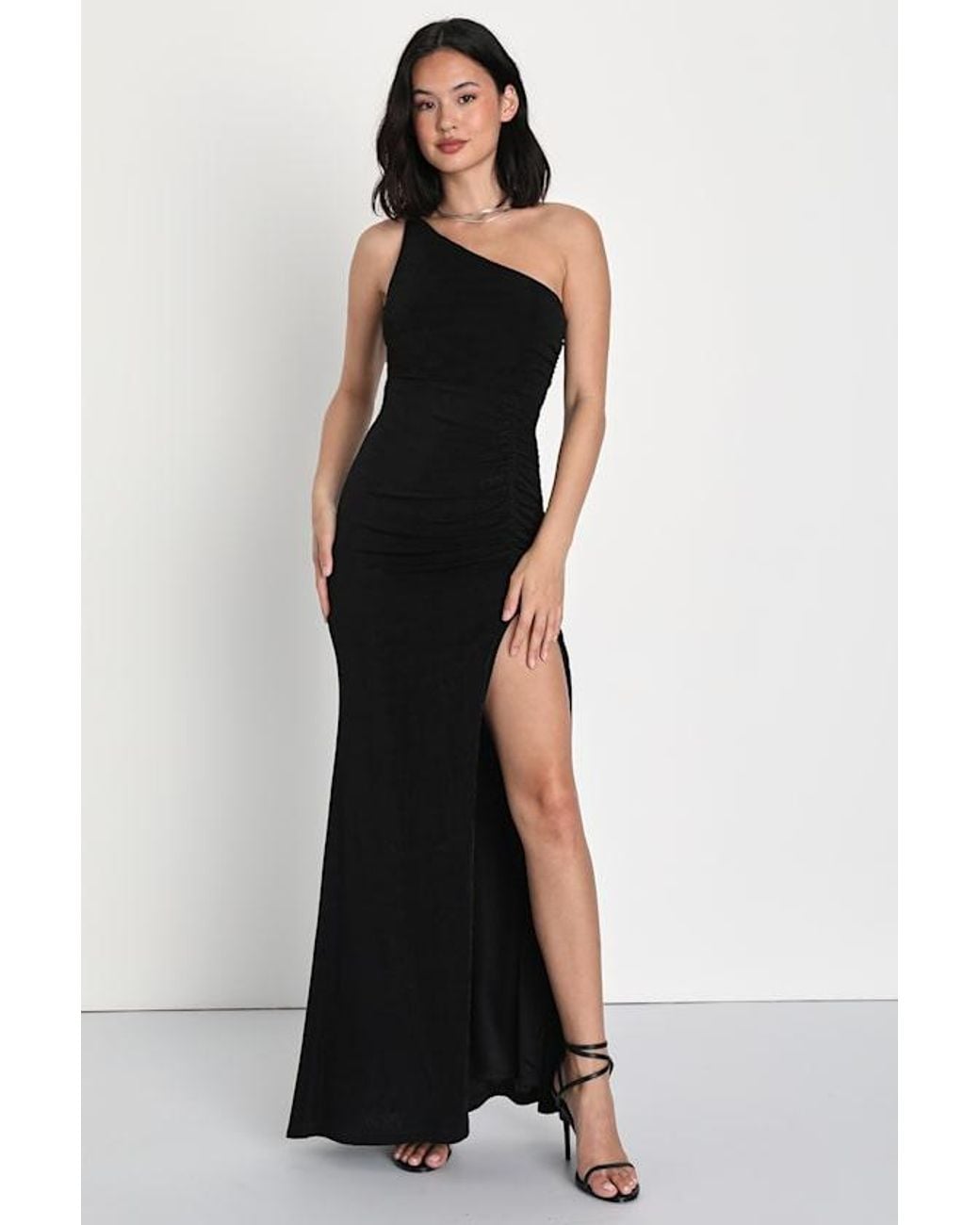 Lulus Black Especially Breathtaking Ruched One-Shoulder Maxi Dress