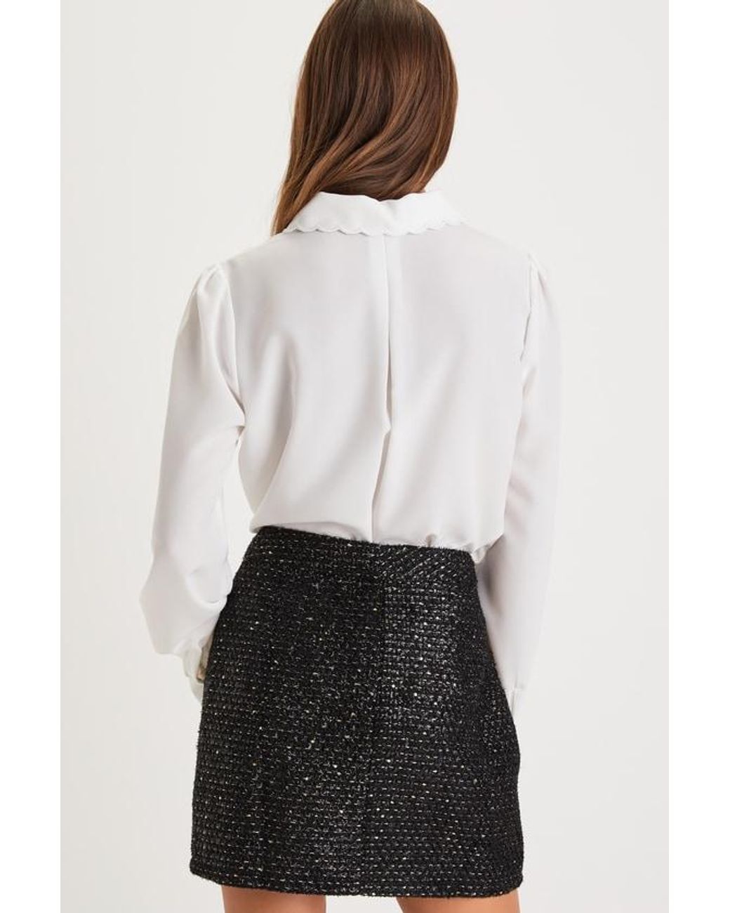 Lulus Black Posh Reputation Tweed Rhinestone Button-Front Mini Skirt