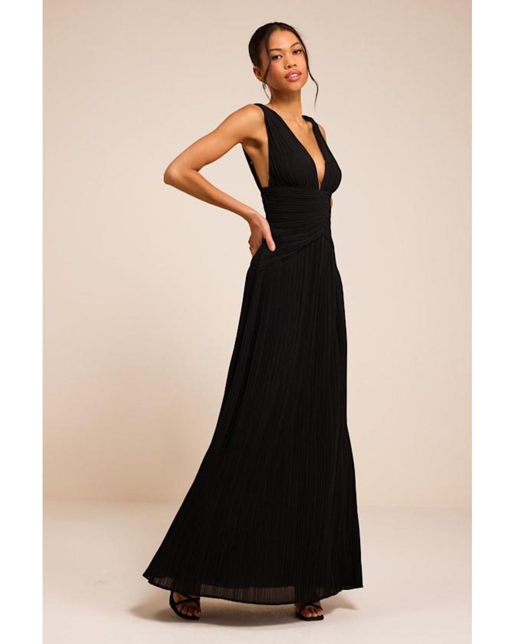 Lulus Black Kelina Pleated Drop Waist Maxi Dress