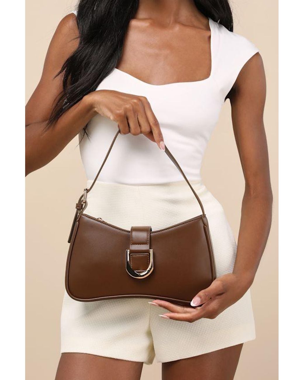 Lulus Brown Oh-So Chic Buckle Shoulder Bag