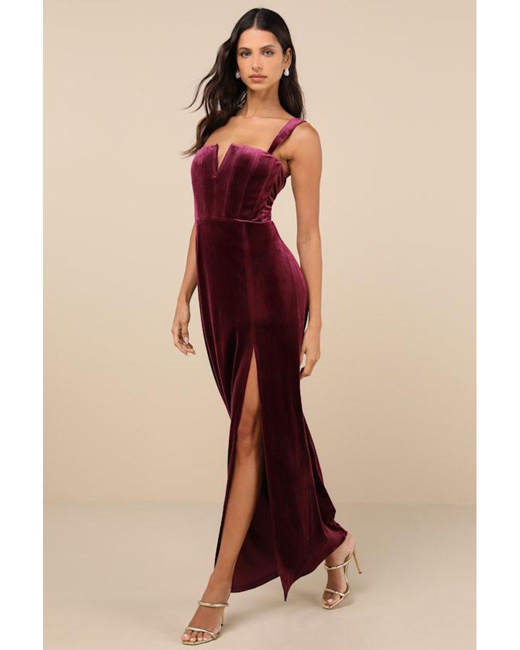 Lulus Purple Pristine Luxury Dark Berry Velvet Bustier Maxi Dress