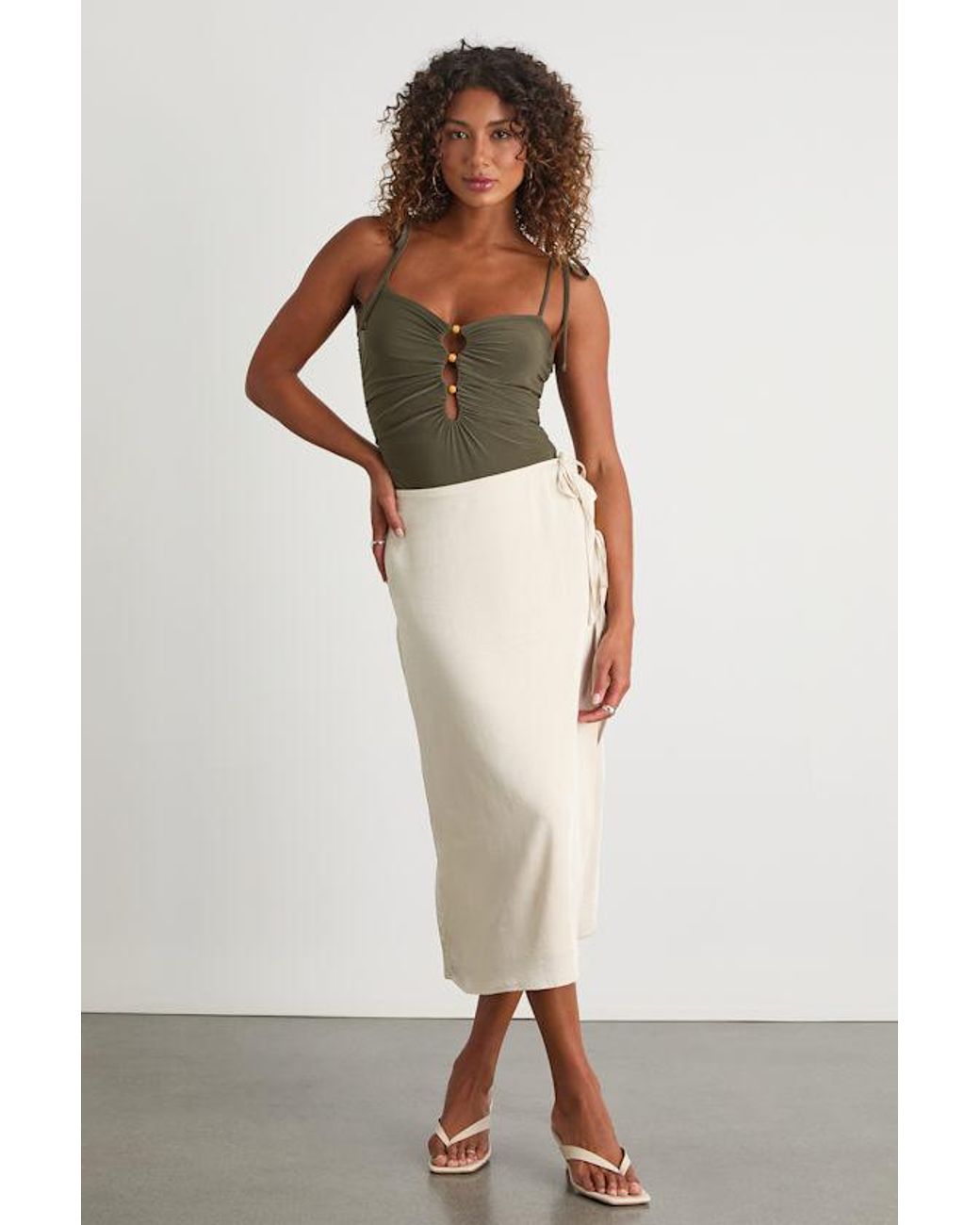 Lulus Green Zaynah Tie-Strap Cutout Bodysuit
