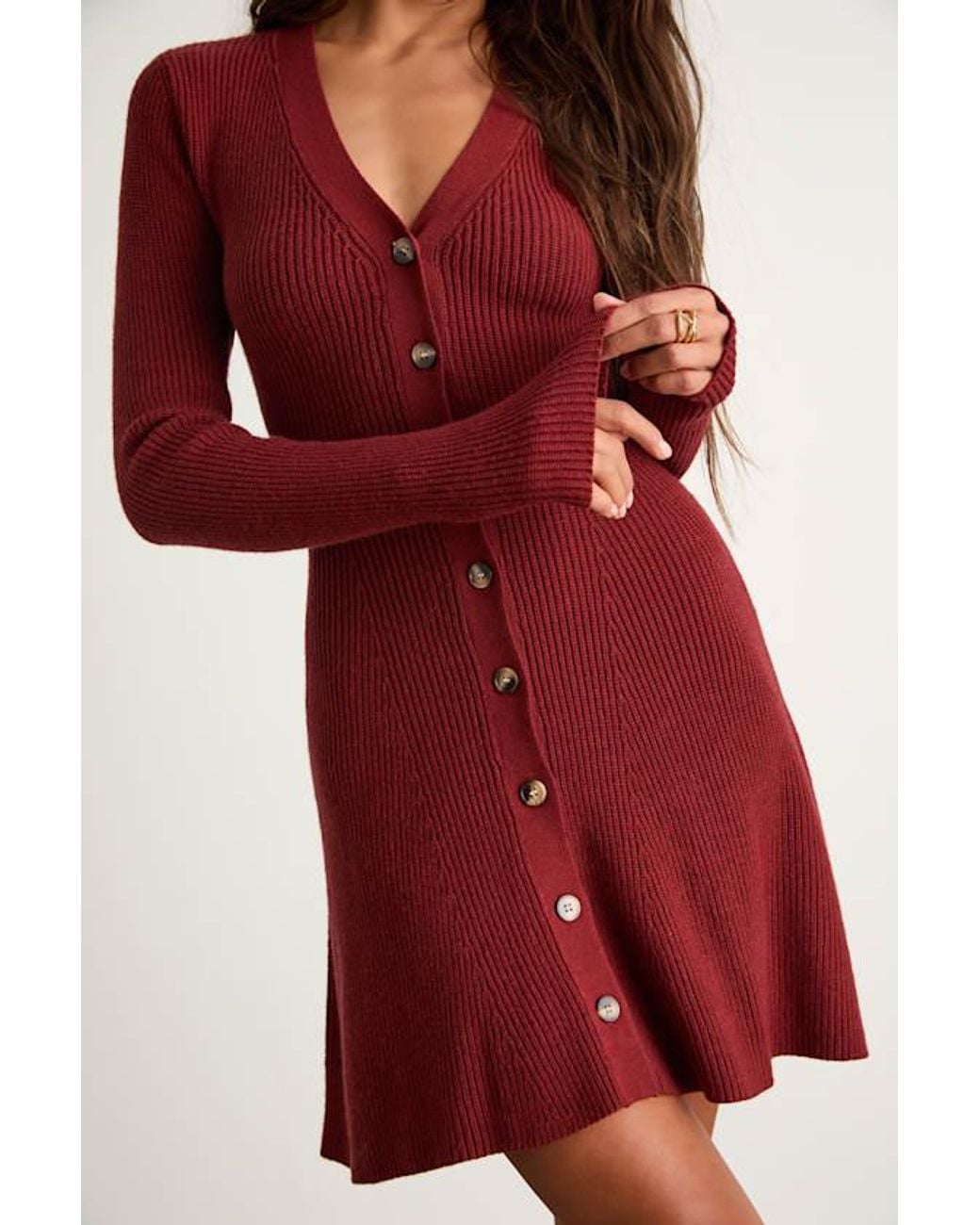 Lulus Red Adorably Flirty Button-Front Sweater Mini Dress
