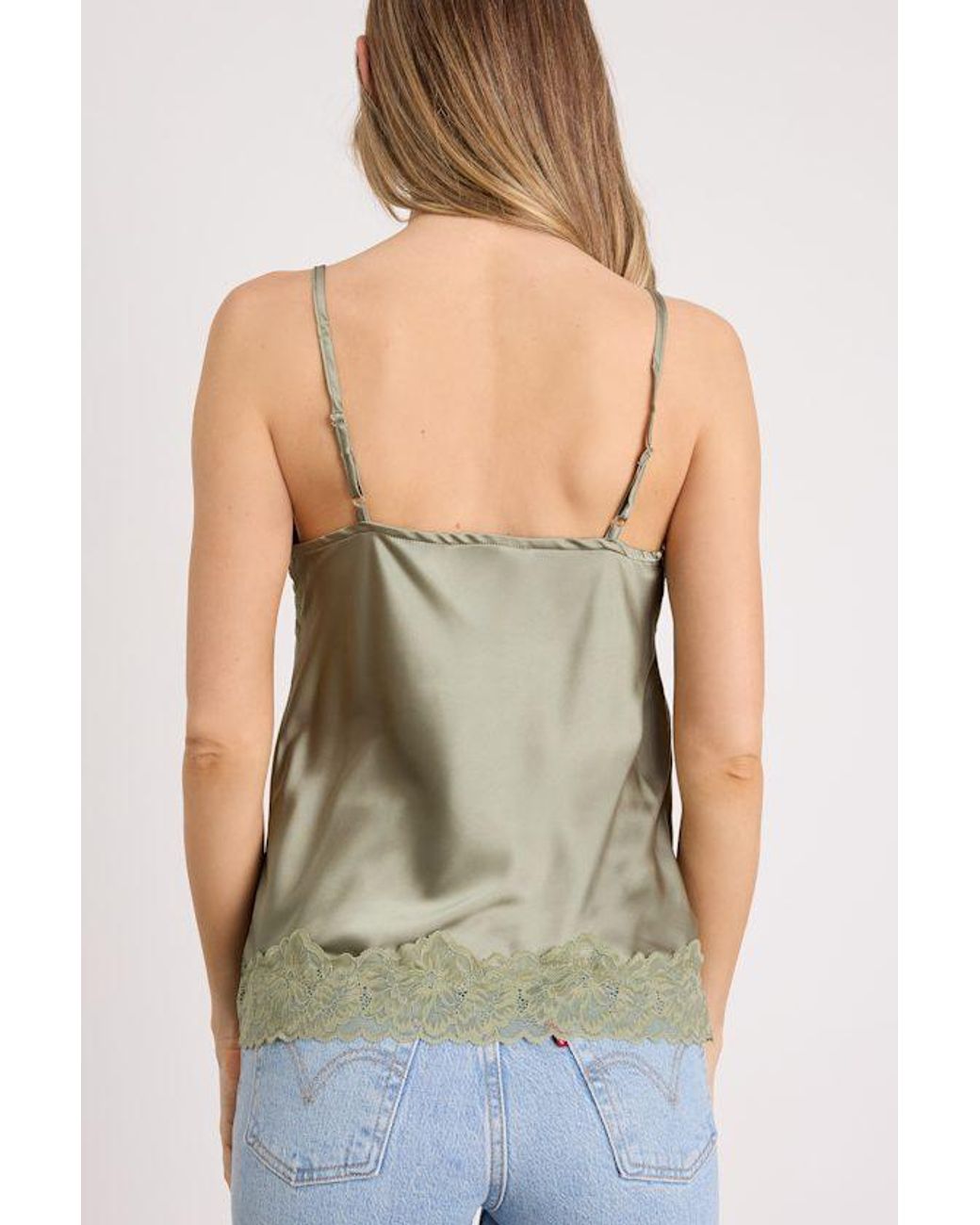 Lulus Green Cameron Sage Satin Lace Cami Top