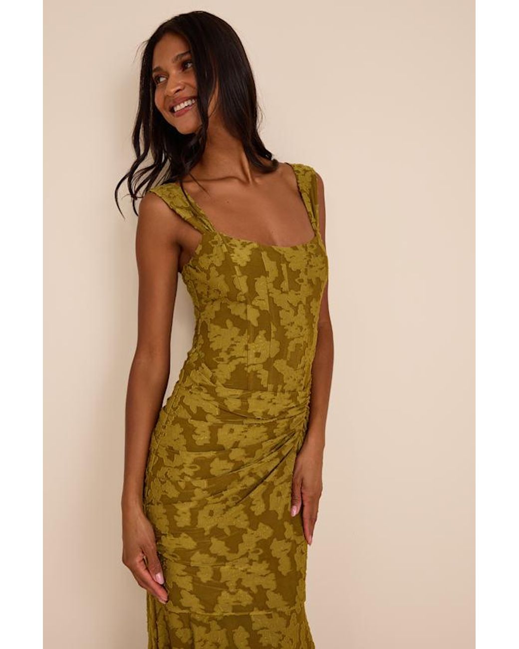 Lulus Natural Celeste Floral Burnout Bustier Maxi Dress