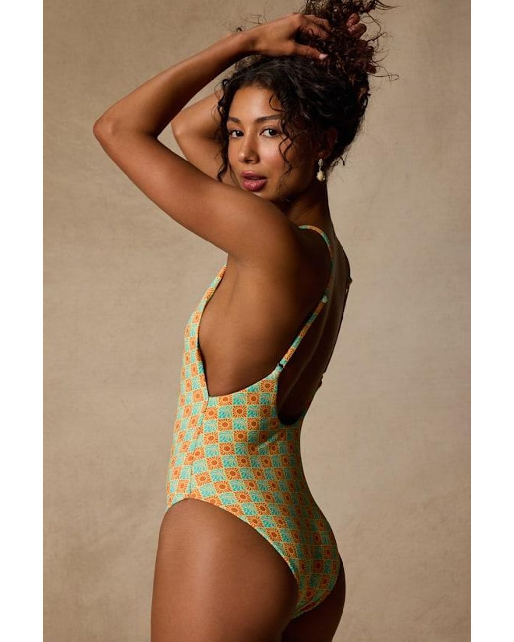 Lulus Brown Myrna And Checkered One-Piece Swimsuit