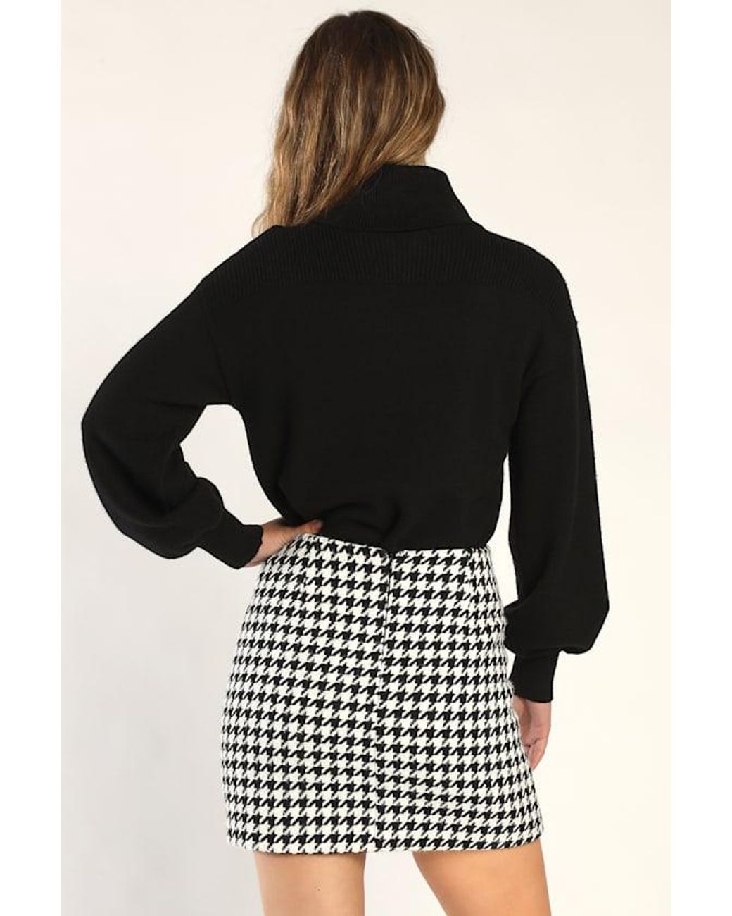 Lulus Black Preppy Poise Houndstooth Mini Skirt