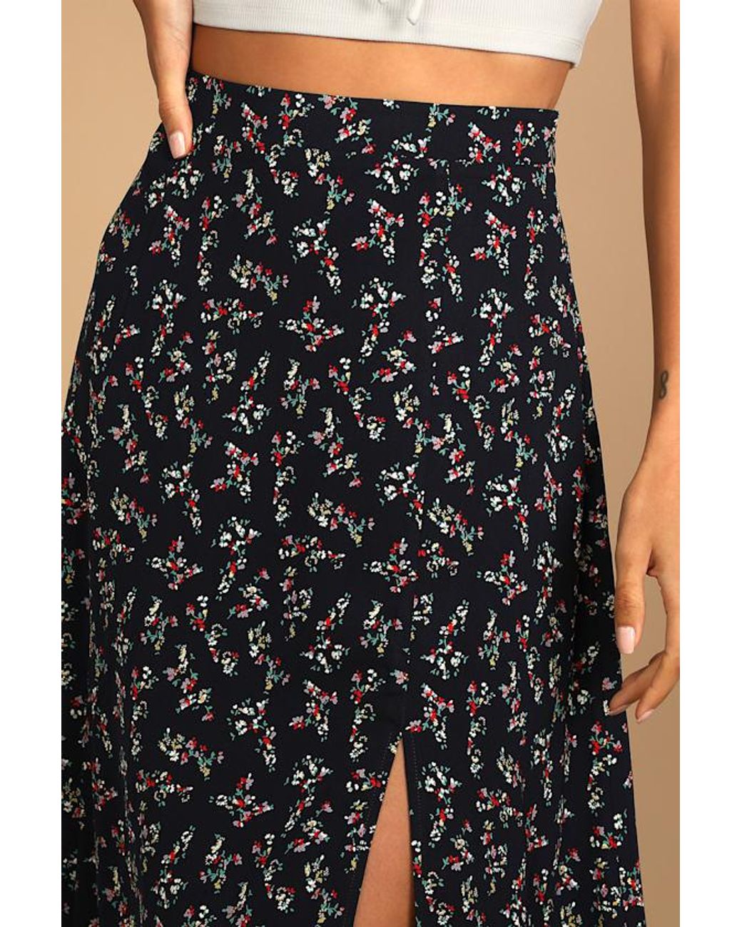 Lulus Blue Bliss Me Floral Print Midi Skirt