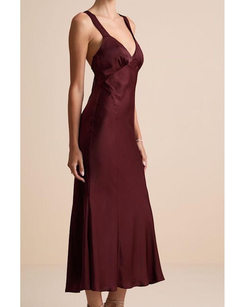 Lulus Ellena Satin Slip Midi Dress in Red