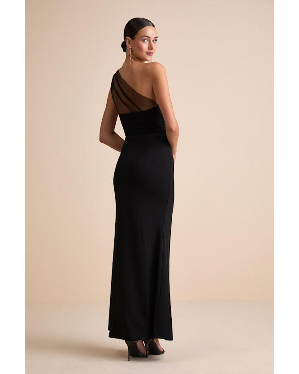 grand beauty black ruffled one shoulder mermaid maxi dress ZAPAKA Women One Should Prom Dress Black Mermaid Satin Long Evening Formal Dress main image 0