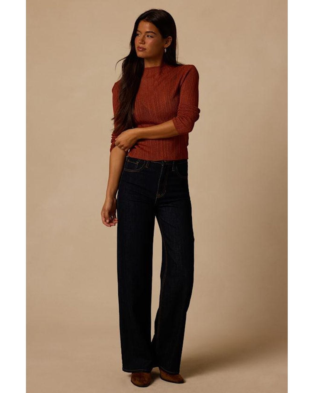 Lulus Brown Rendezvous Shiny Mock Neck Top