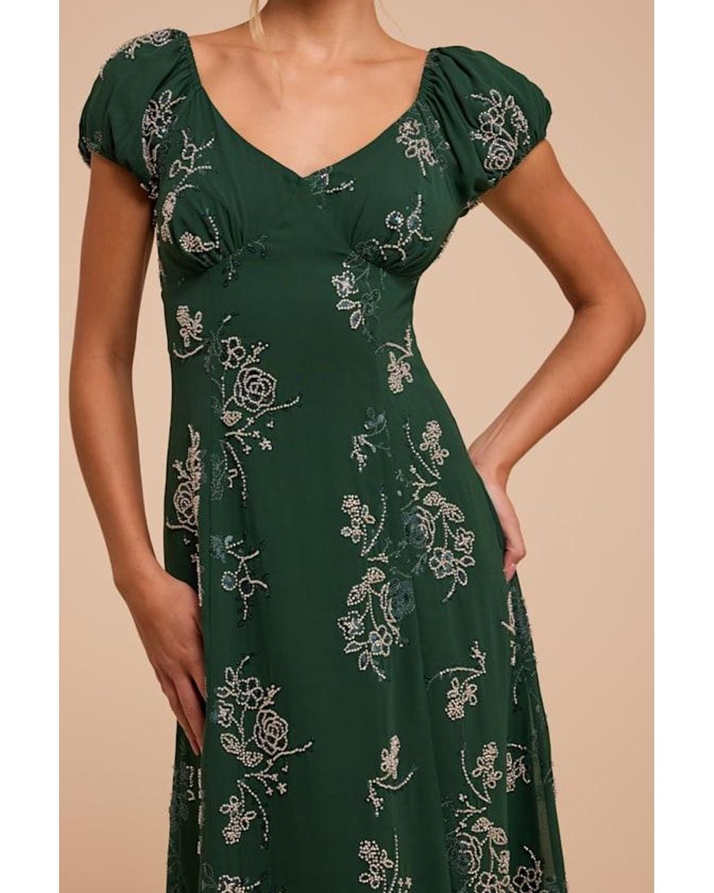 Lulus Green Kiana Rhinestone Midi Dress