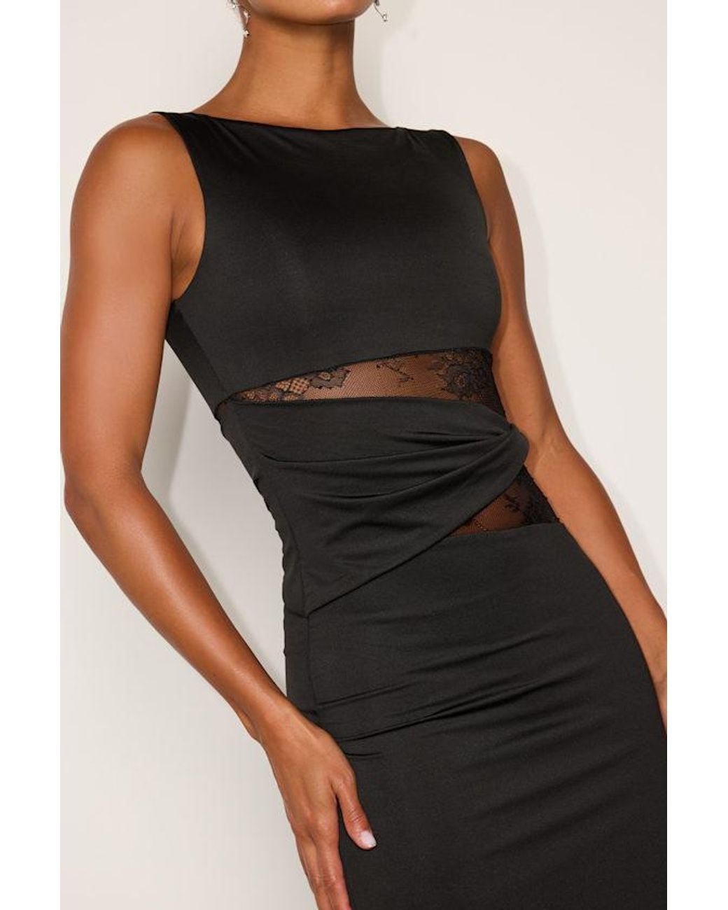Lulus Black Klea Lace Cutout Column Midi Dress