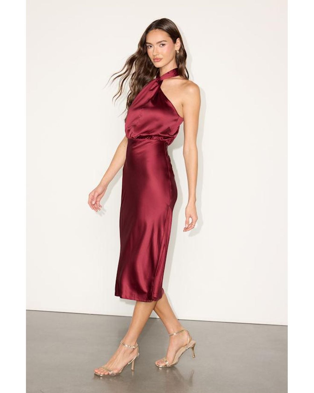 Lulus Red Jacey Satin Halter Midi Dress
