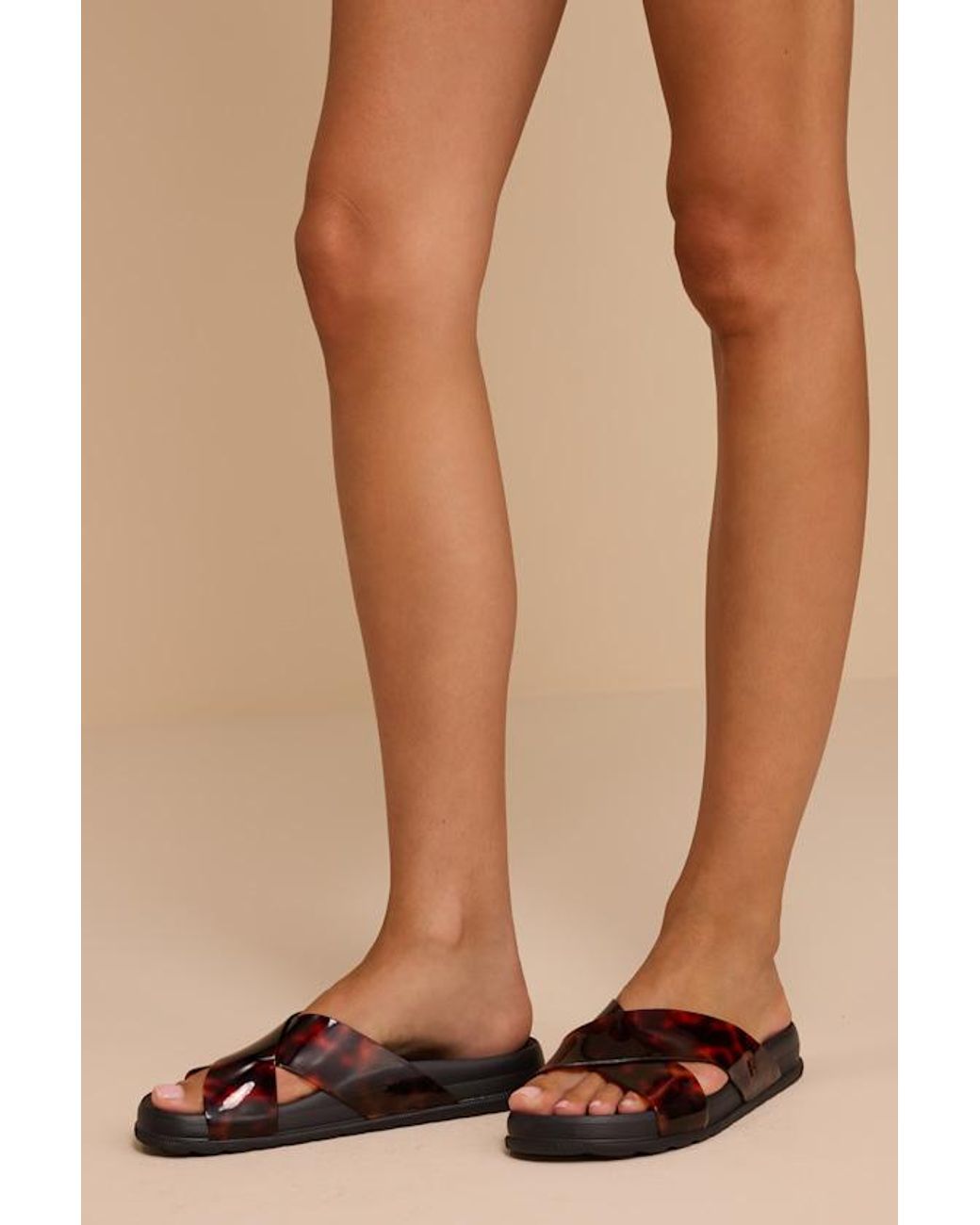 Melissa Black Cozy Cross Tortoise Slide Sandals