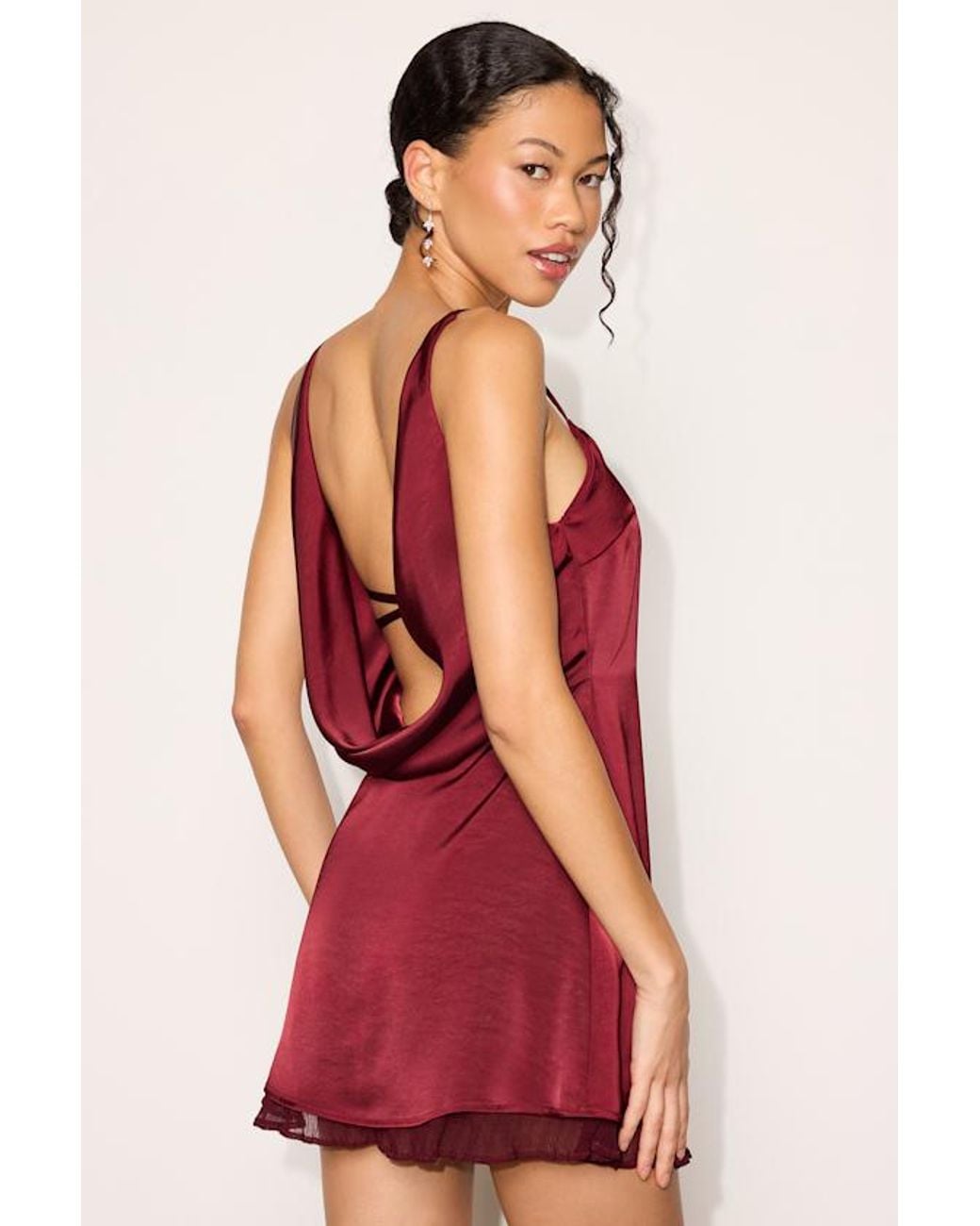 Lulus Red Dandria Satin Cowl Back Mini Dress