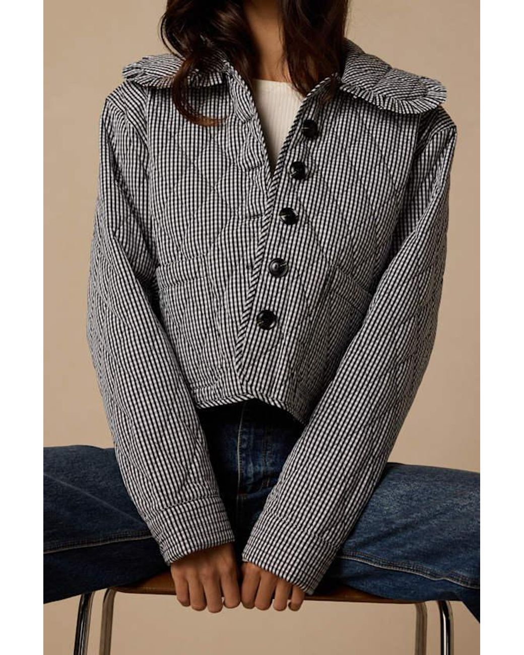 Lulus Gray Ilona Gingham Quilted Collared Jacket
