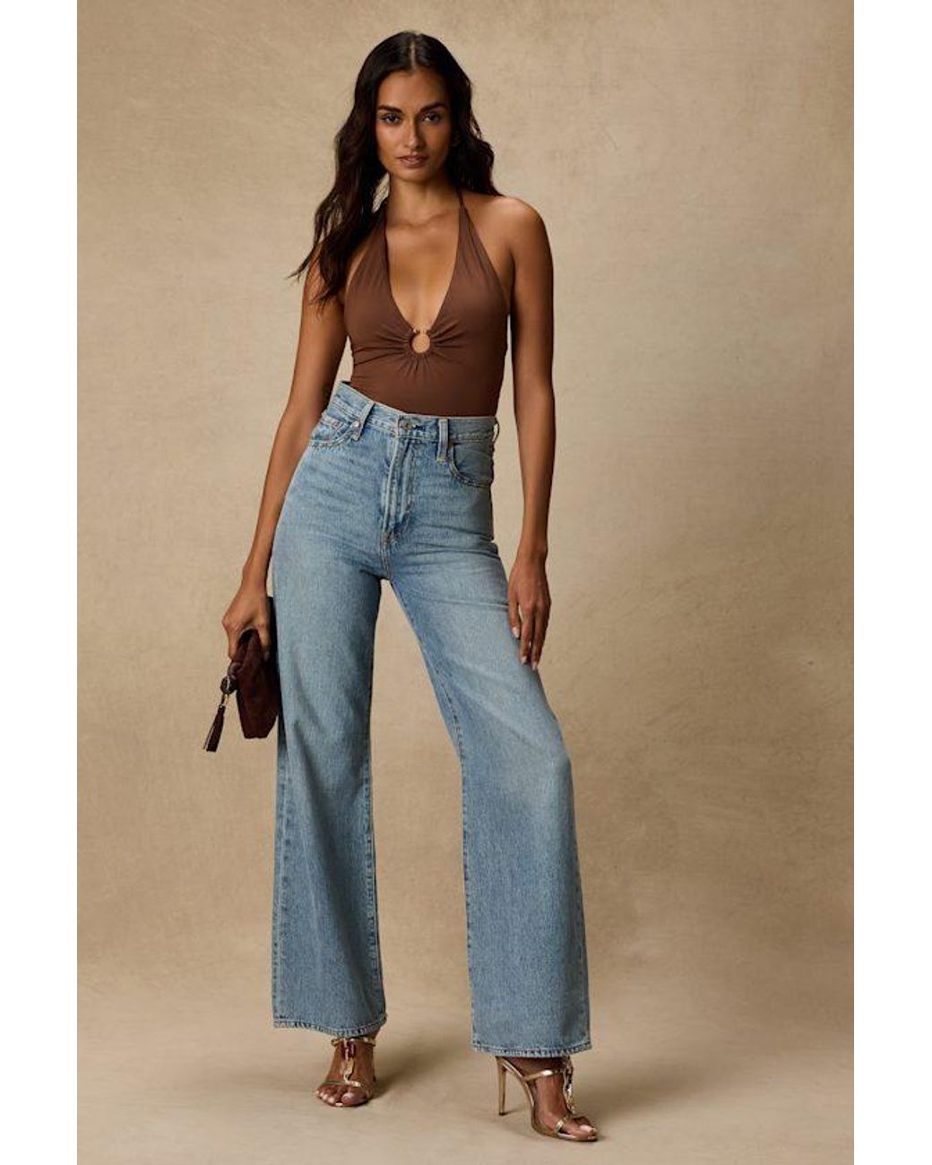 Lulus Brown Nabella Jersey Knit Lace-Up Bodysuit
