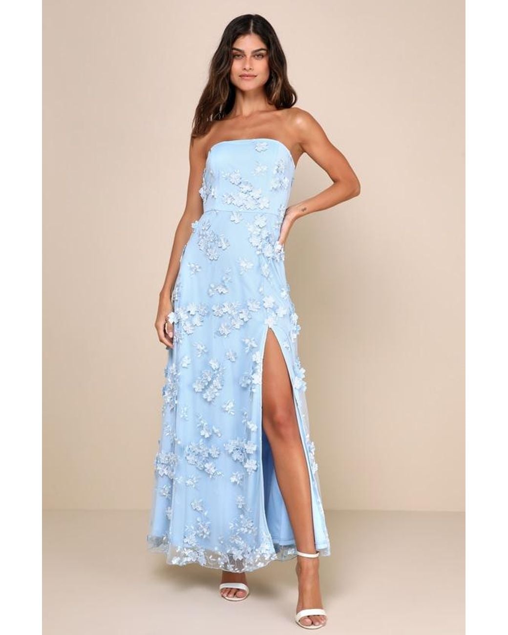 Lulus Blue Rare Presence 3D Floral Embroidered Maxi Dress
