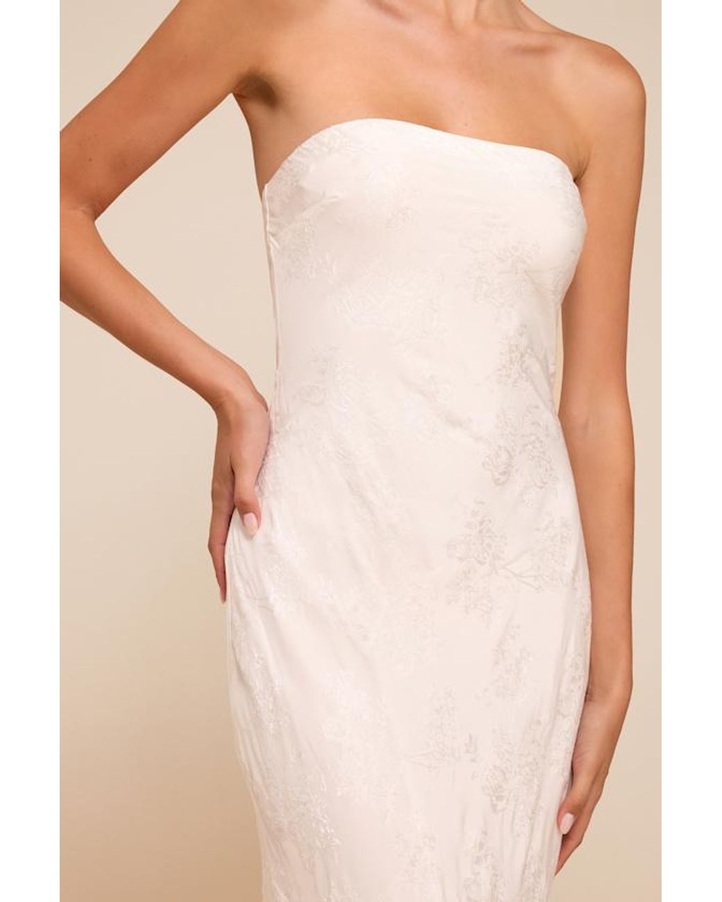 Lulus Natural Maura Strapless Floral Jacquard Wedding Dress