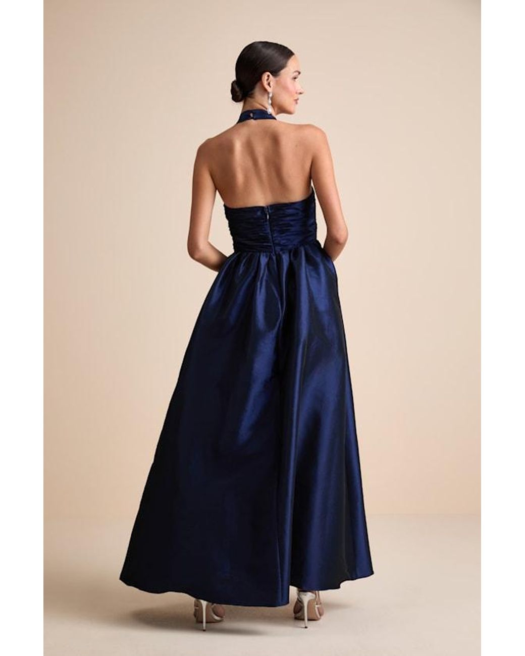 Lulus Rani Taffeta Halter Maxi Dress in Blue | Lyst