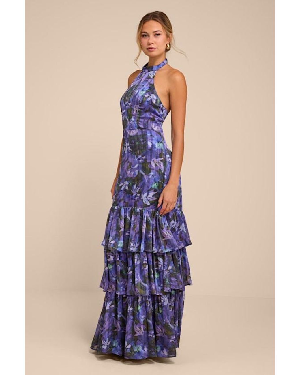 Lulus Blue Lucine Floral Tiered Maxi Dress