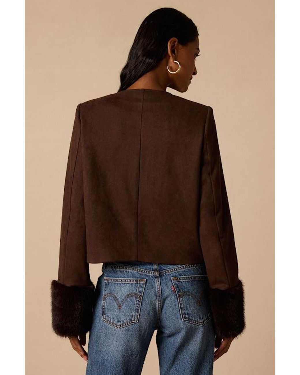 Lulus Blue Chalet Suede Fur-Trimmed Jacket