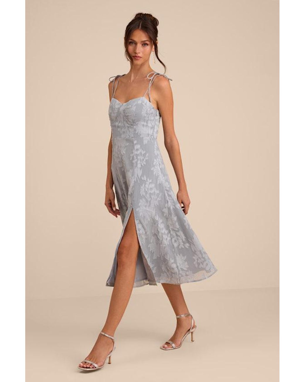 Lulus Blue Loveliest Looks Floral Jacquard Tie-Strap Midi Dress