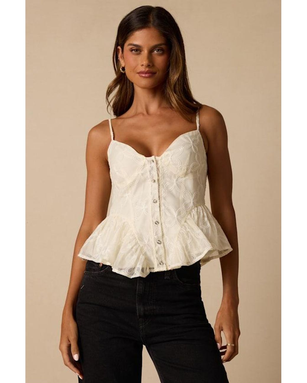 Lulus Natural Pauleena Embroidered Peplum Top