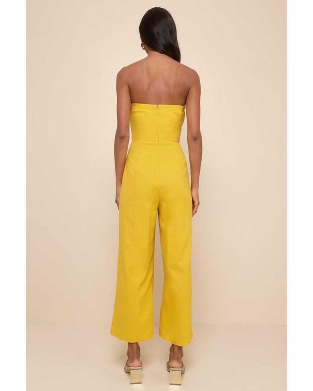 Lulus Yellow Sunshine Aura Tie-Front Strapless Jumpsuit