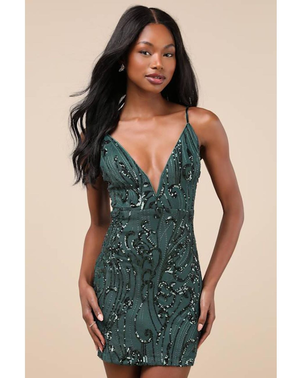 Lulus Green Sparkling Excellence Emerald Sequin Backless Bodycon Mini Dress