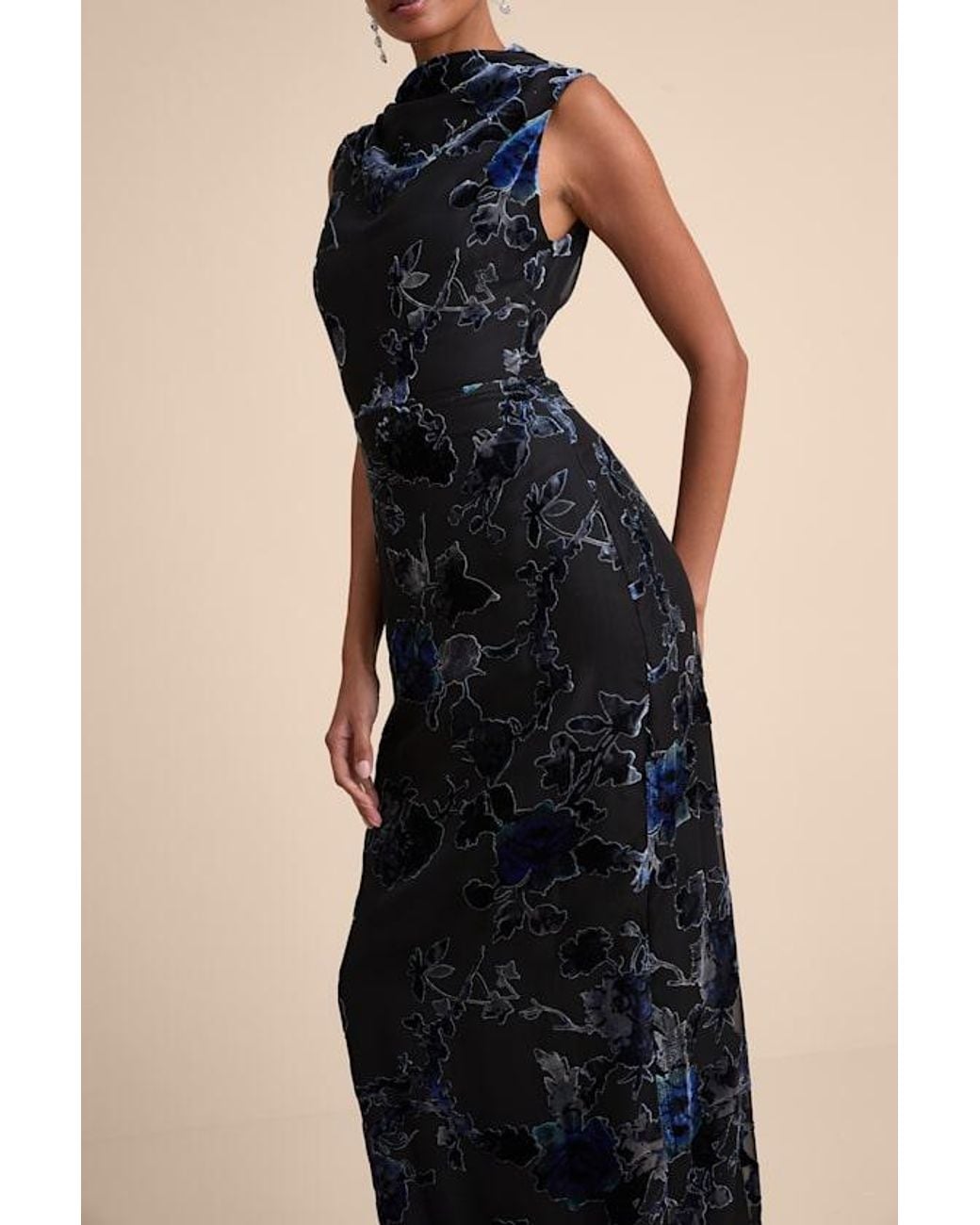 Lulus Natural Composed Glamour And Floral Burnout Velvet Maxi Dress
