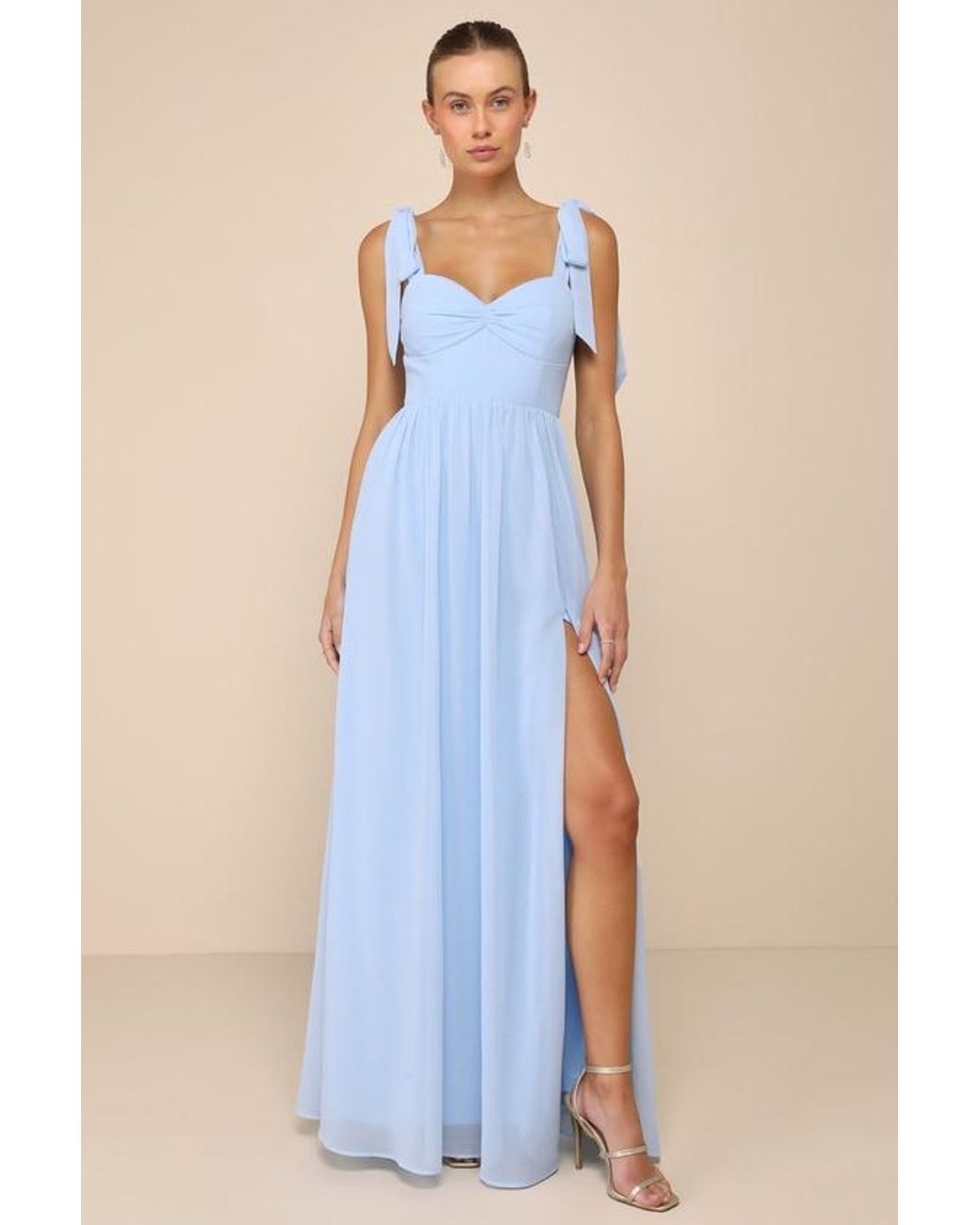 Lulus Blue Radiant Charisma Chiffon Ruched Tie-Strap Maxi Dress