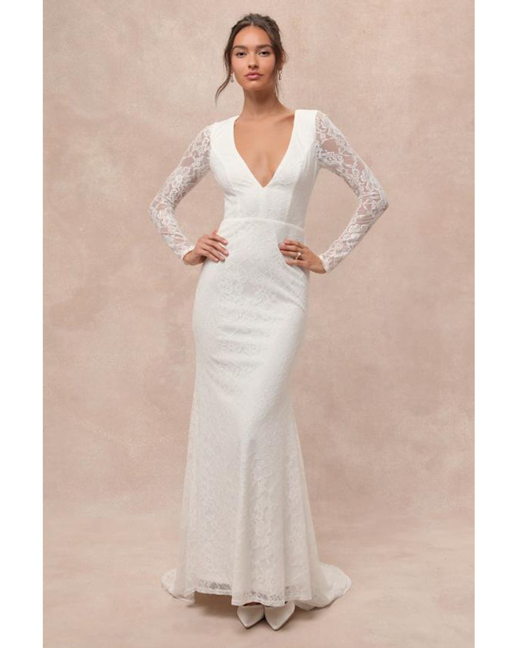 Lulus Natural Emmersyn Lace Backless Maxi Dress