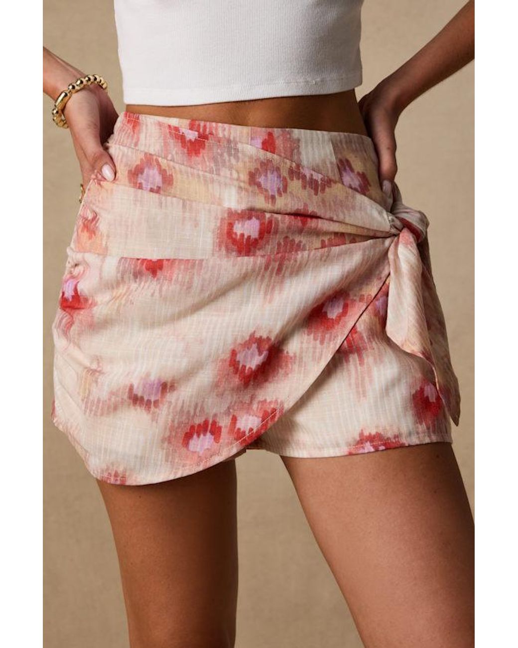Lulus Brown Komi Multi Print Wrap Skort