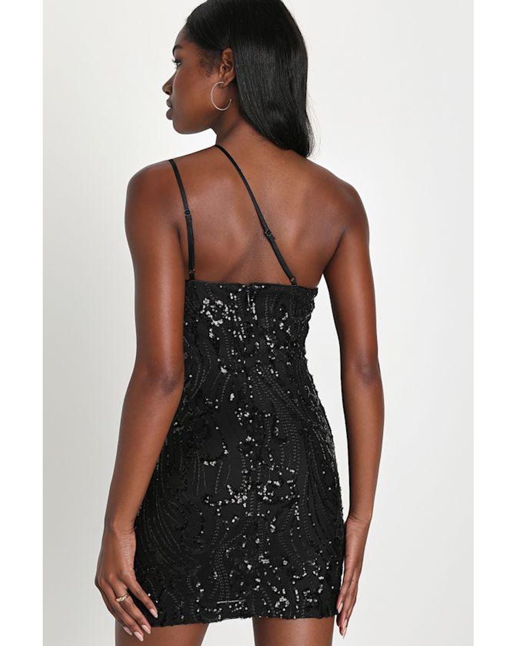 Lulus Black Alluring Shine Sequin One-Shoulder Mini Dress