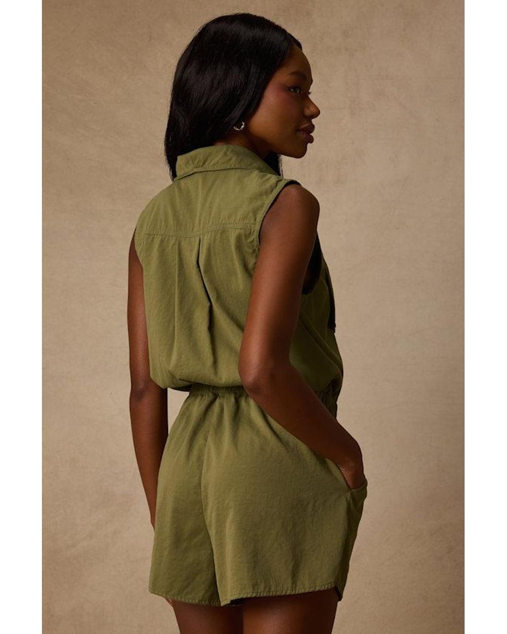 Lulus Green Ira Collared Drawstring Romper