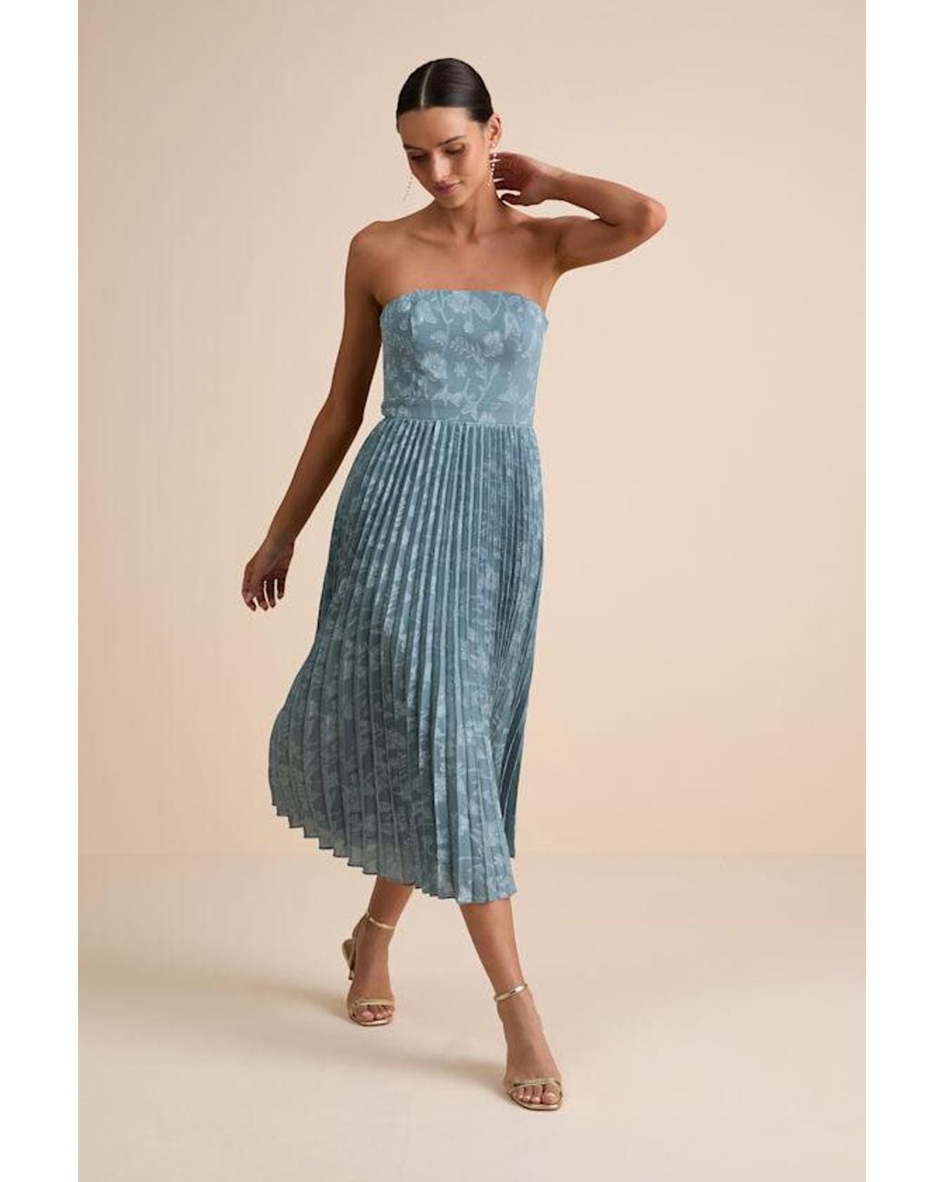 Lulus Blue Perfectly Stunning Jacquard Strapless Midi Dress