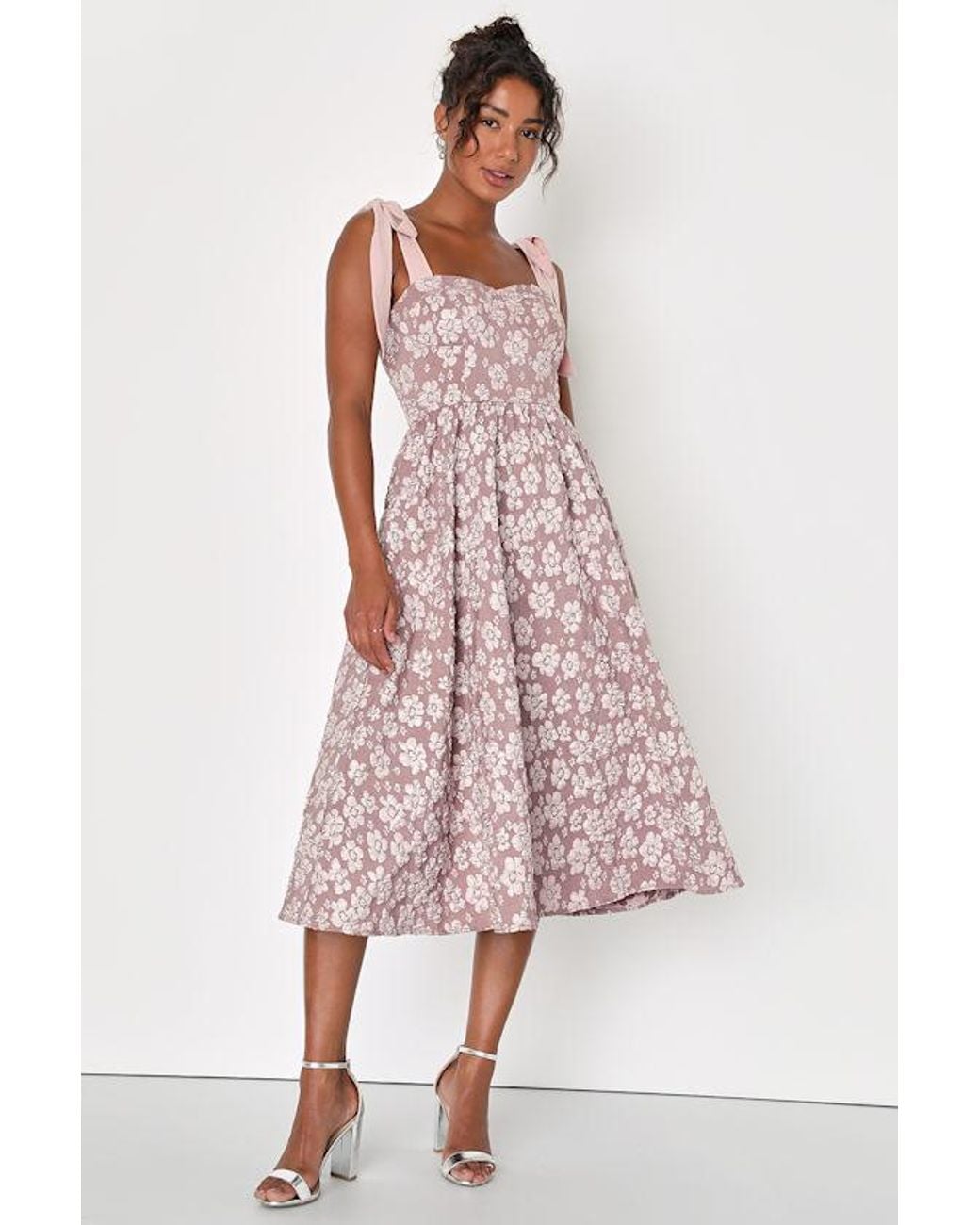 Lulus Pink Bubbly Bliss Jacquard Bustier Tie-Strap Midi Dress