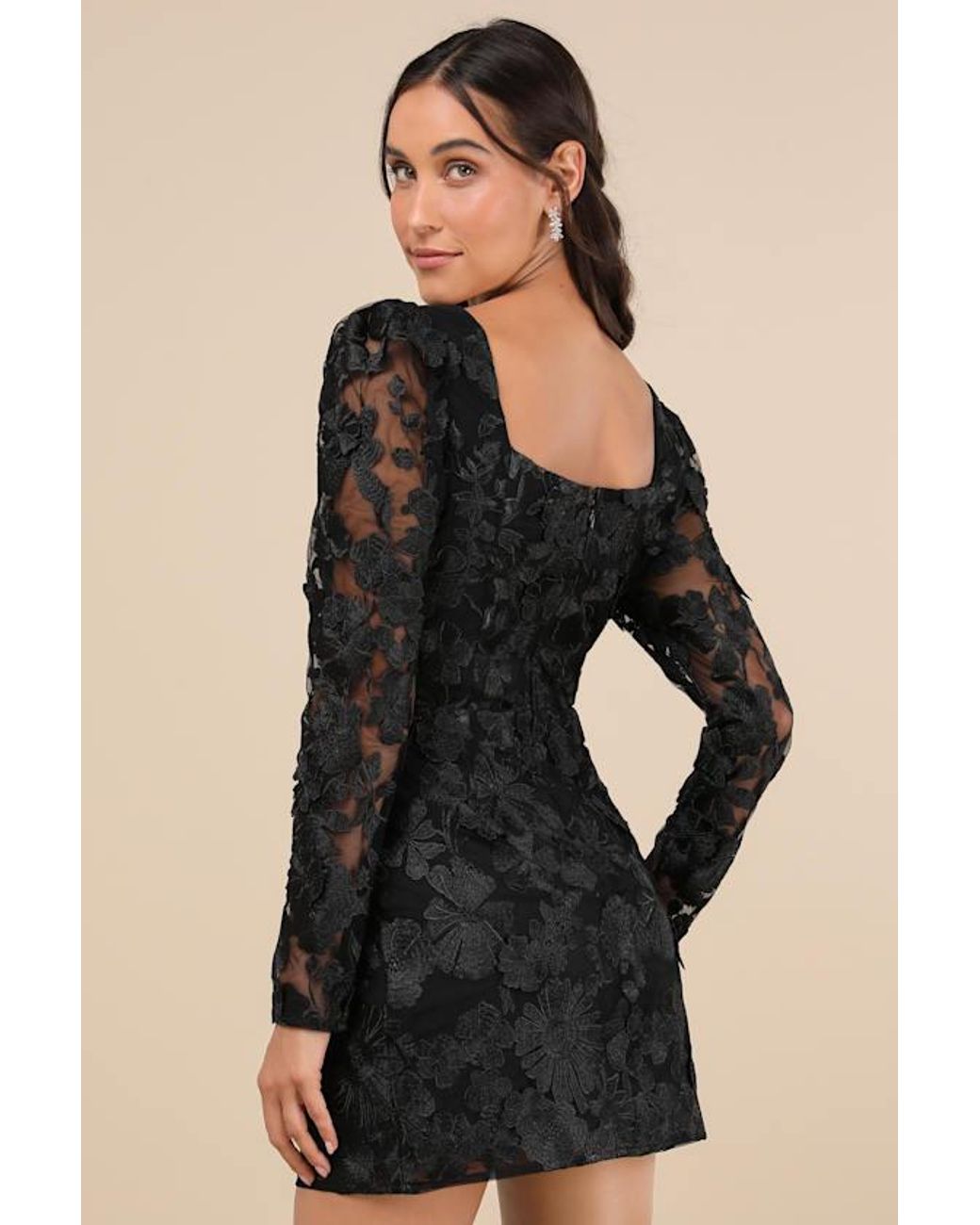 Lulus Black Masterfully Eloquent 3D Floral Mini Dress