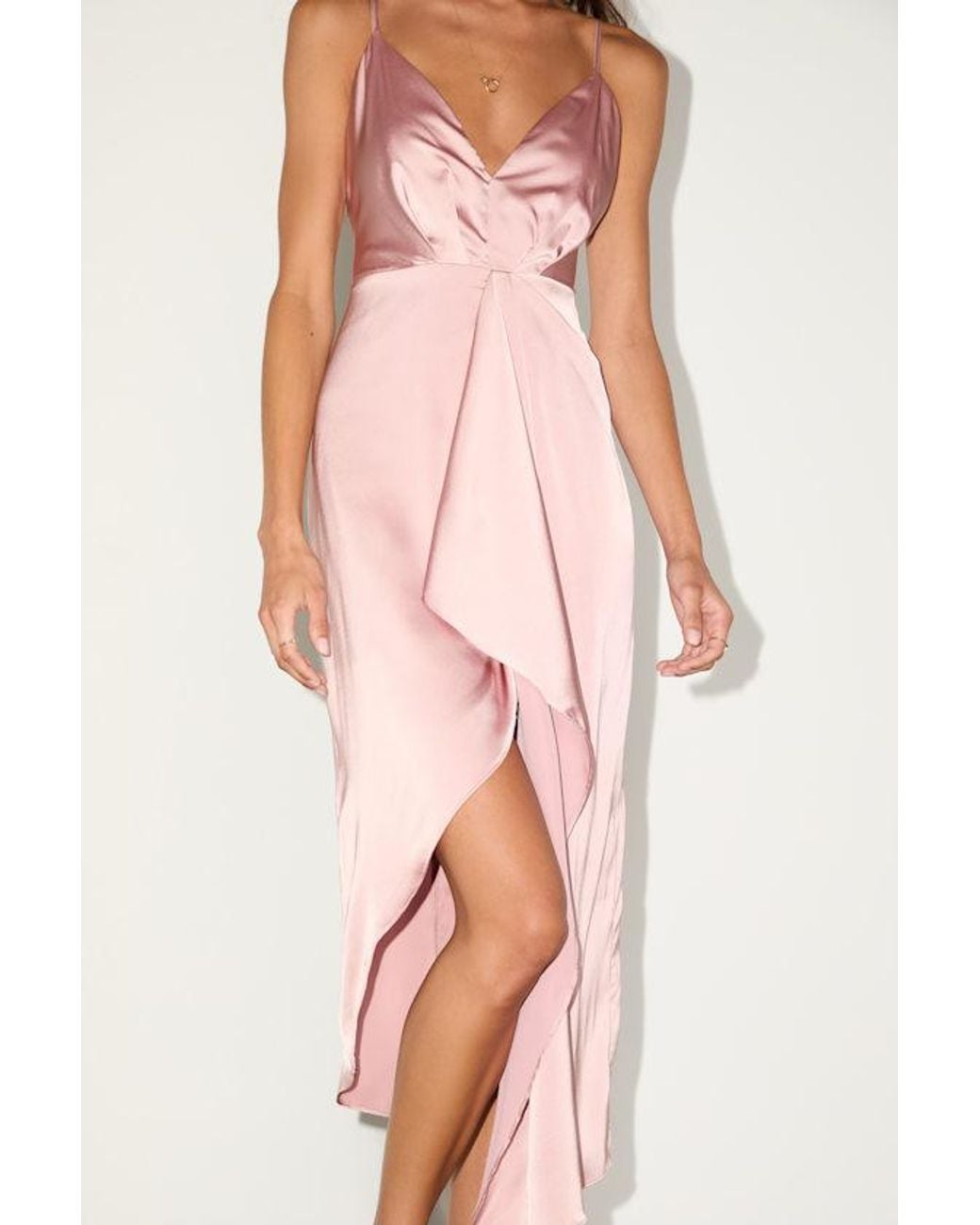 Lulus Pink Caught Feelings Blush Satin Ruffled Midi Dress
