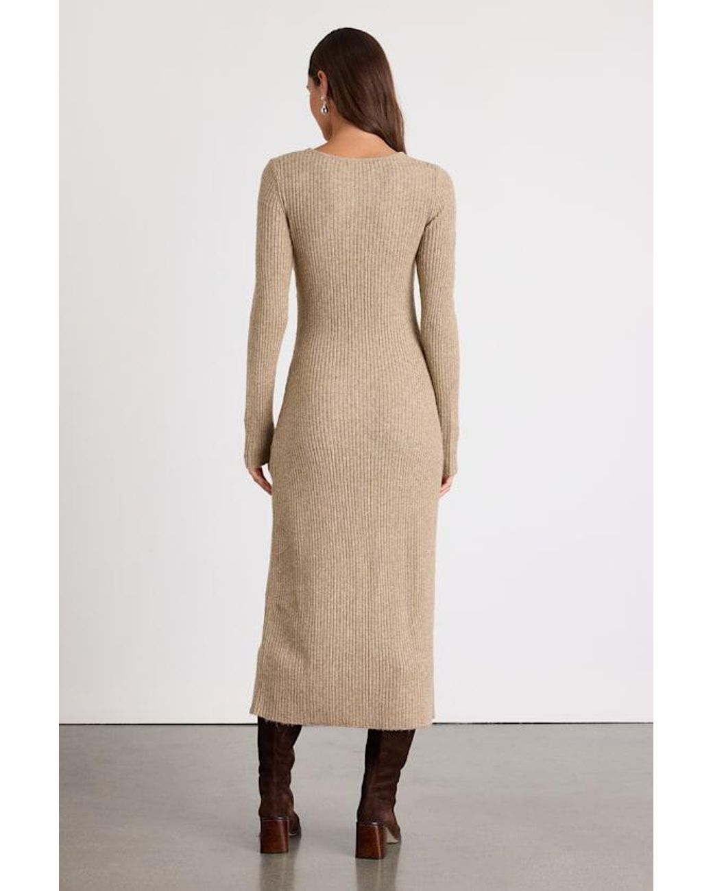 Lulus Natural Rileynn Heathered Ribbed Sweater Midi Dress
