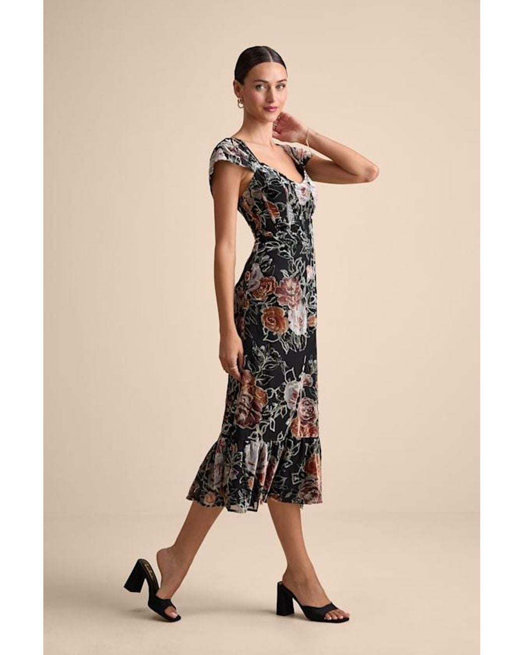 Lulus Black Composed Beauty Burnout Velvet Floral Midi Dress