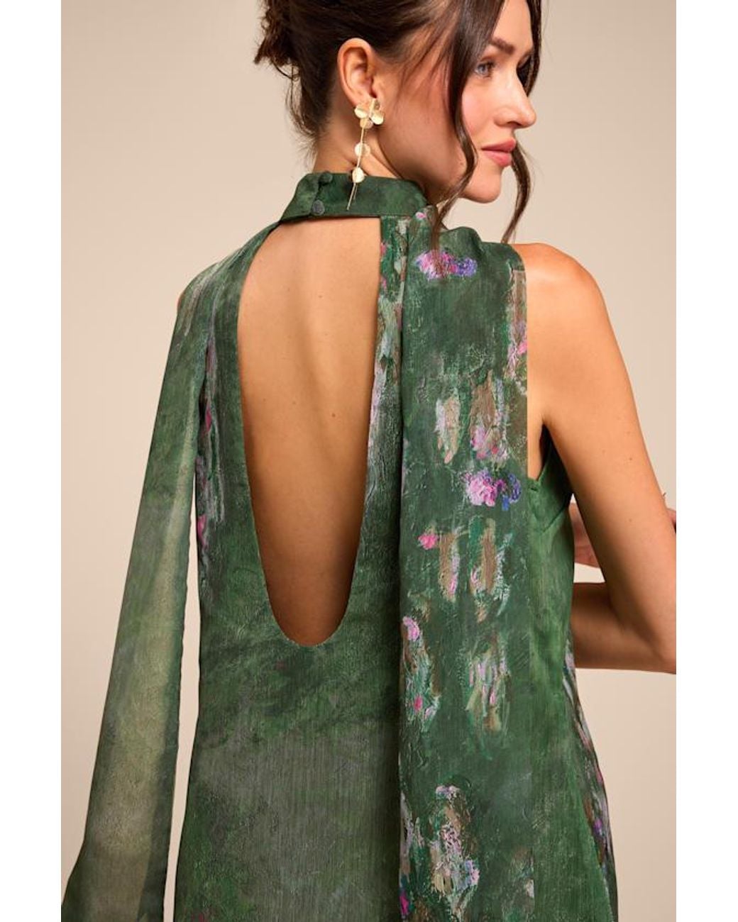 Lulus Green Calixta Abstract Print Sash Mini Dress